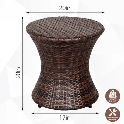 Small Side Table Patio Rattan End Table 20 Inch Hourglass Wicker Accent Tables Steel Frame Lightweight Brown Mesa Auxiliar Mesa