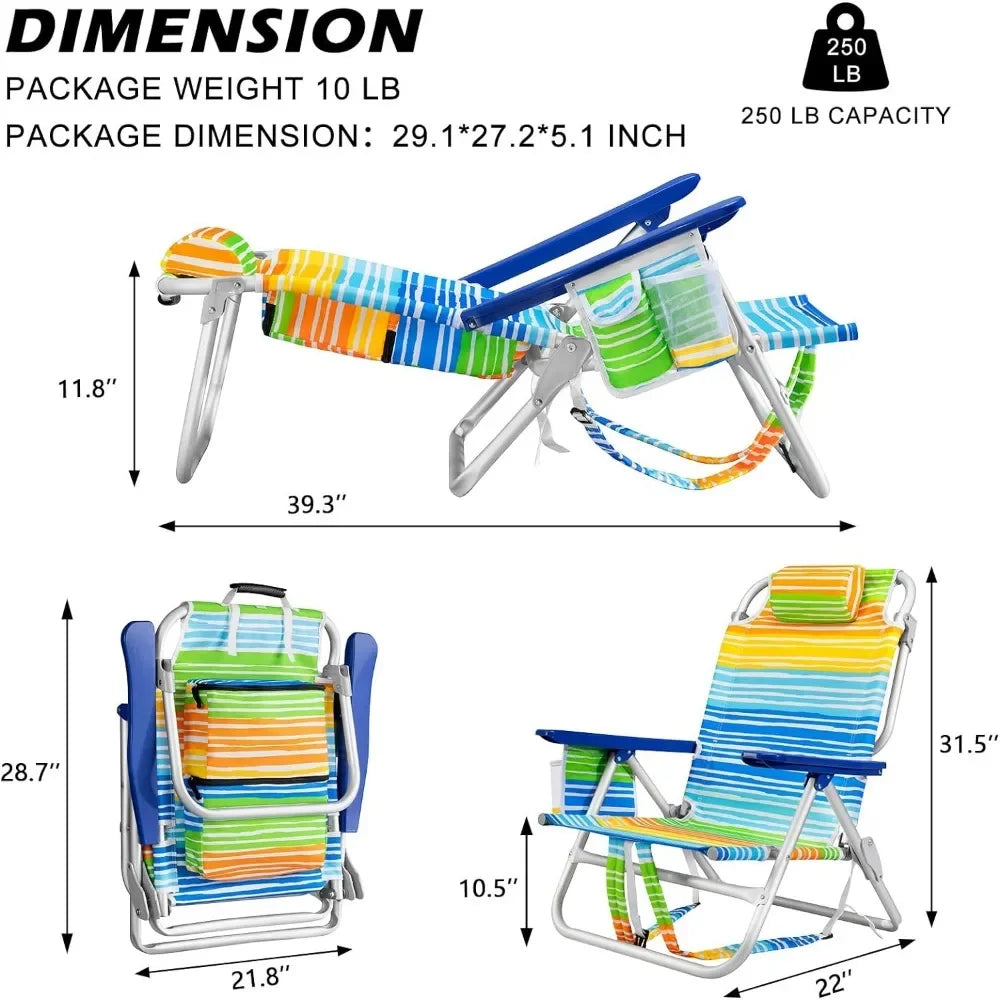 Beach Chairs for Adults - Folding Heavy Duty Camping Chair with Storage Pouch, Cup Holder & Towel Rack, Lightweight