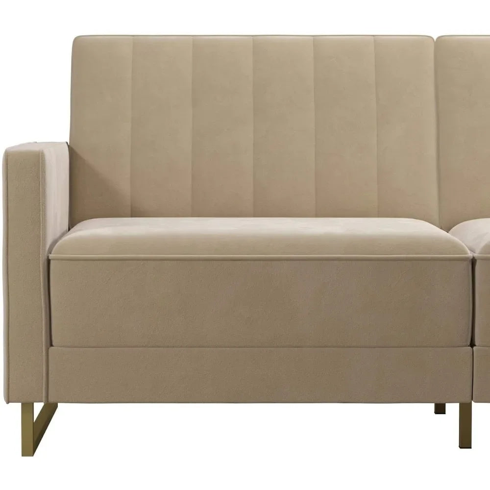 Novogratz Skylar Coil Futon, canapé-lit et canapé moderne, velours ivoire