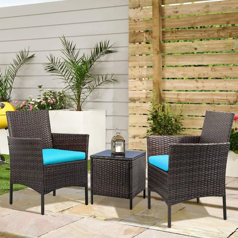 Outdoor Chair, Patio Porch Furniture Sets, 3 Pieces PE Wicker Chairs with Table Outdoor Garden Furniture Sets, Outdoor Chair