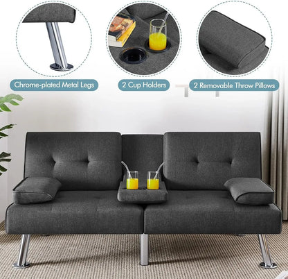 Sofa Bed Adjustmentsofa Double-sided Doublesofa Folding Sofa Bed Guestbed,cupholder,Bed Modern Artificial Leather Lounge Chair