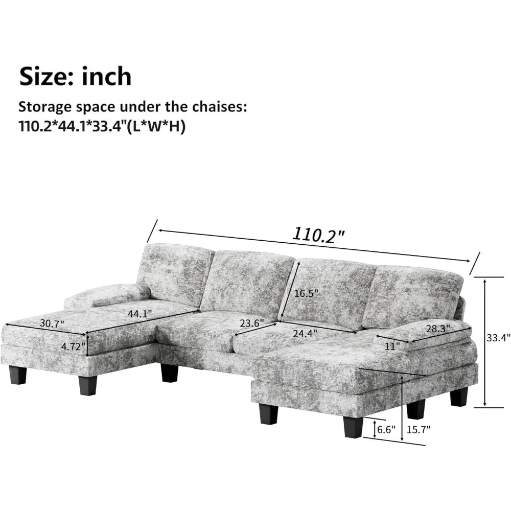 Modern U-shaped living room furniture set,Convertible combination sofa, 4-seater combination sofa bed with memory sponge