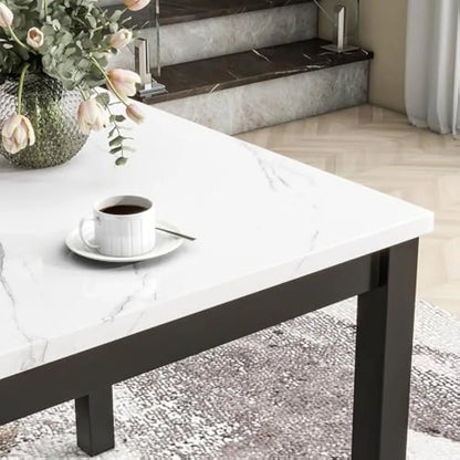 Ensemble de table à manger de 5 pièces avec plateau en faux marbre et quatre chaises rembourrées en velours, gris