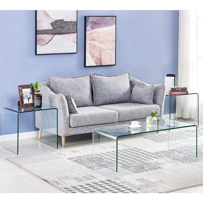 Glass Coffee Table, Modern Tempered Glass Clear Coffee Tables for Living Room, Small Rectangle Glass Couch Coffee Tables