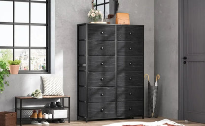 Dresser for Bedroom with 12 Drawers Tall Dressers & Chests of Drawers for Bedroom Dresser for Closet Wooden Top & Metal Frame