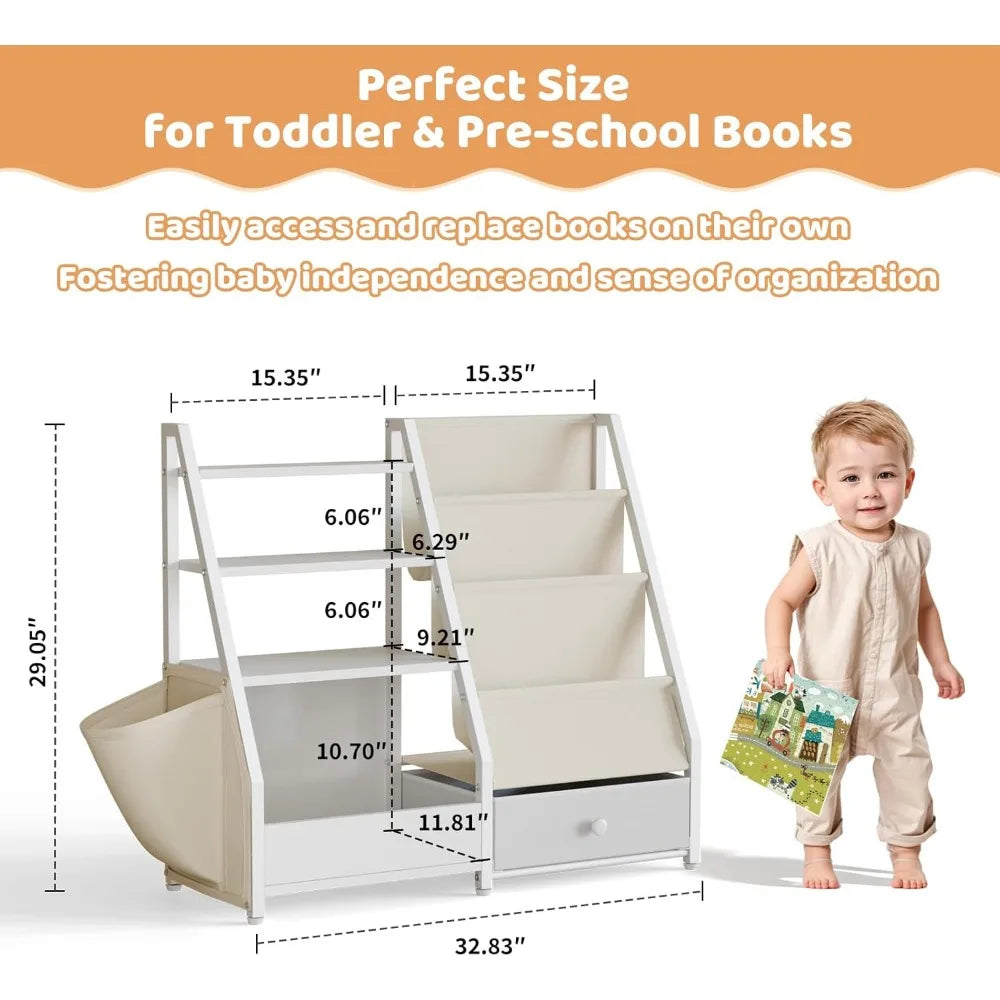 Kids Bookshelf and Toy Storage - Kids Book Shelf ,Toddler Bookshelf Baby Bookcase for Nursery, Montessori Toy Organize