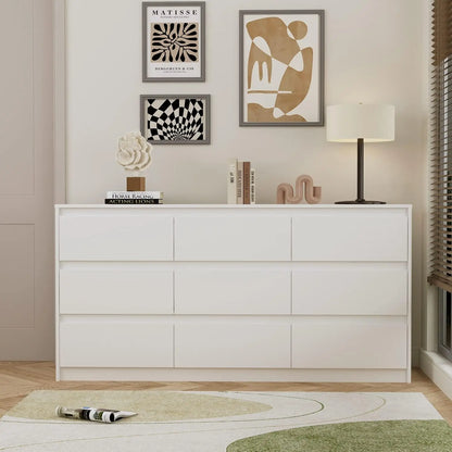 9 Drawers Double Dresser, Modern Wood Dresser Chest of Drawers with Large Storage Space for Bedroom,