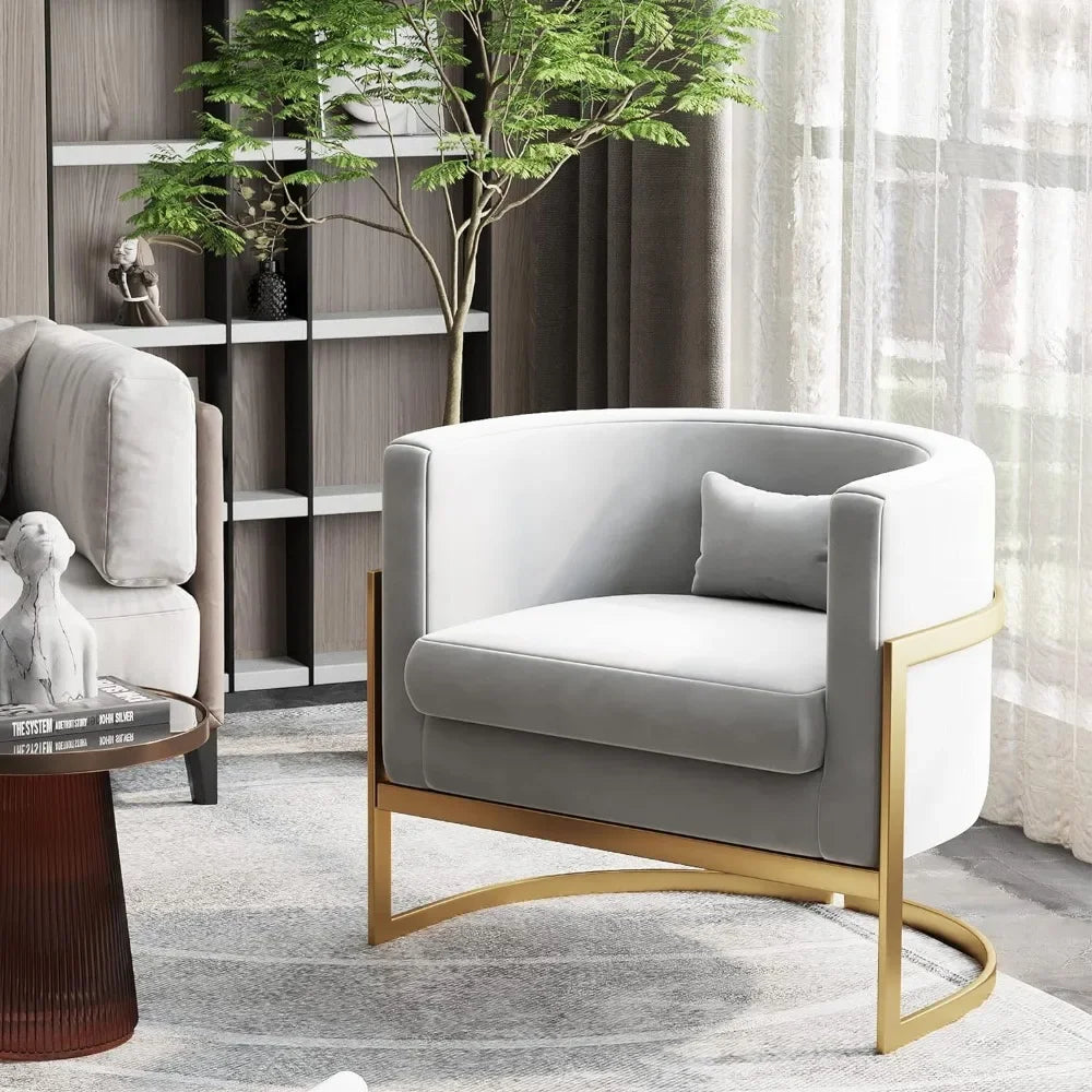 Living Room Chair, Modern Gray Velvet Bucket Shaped Special Chair, Soft Padded Armchair, Bedroom Single Person Sofa