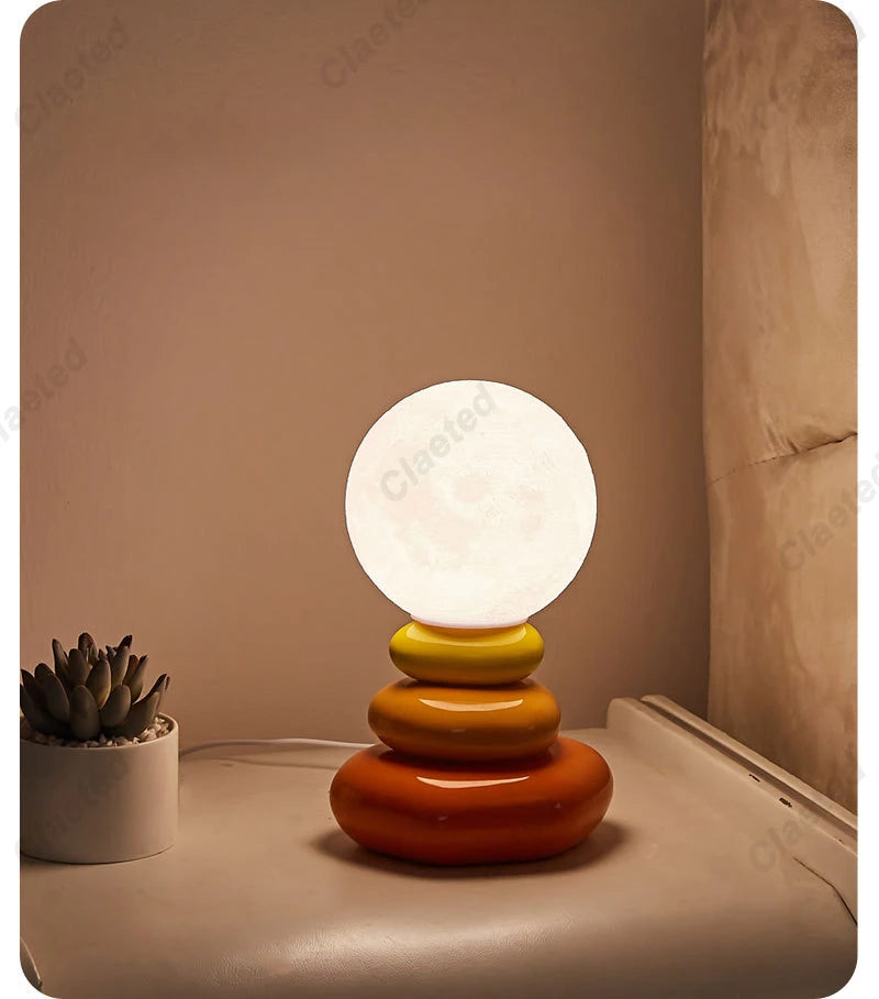 Lámpara de mesa de piedra colorida, lámpara de noche para dormitorio, creativa lámpara nórdica con forma de piedra apilada, luz de noche de ambiente avanzado para sala de estar