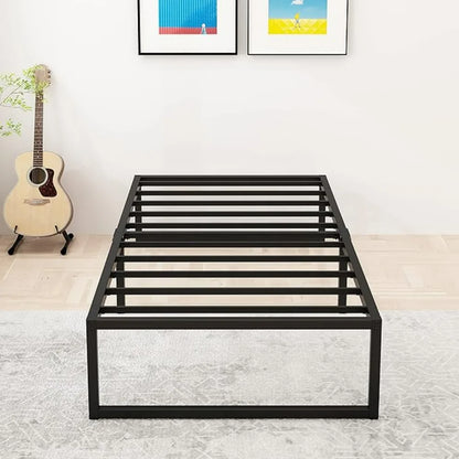 Marcos de cama de 14 pulgadas para dos personas, plataforma de metal resistente para cama de tamaño doble, no necesita somier, silencioso, fácil montaje, color negro