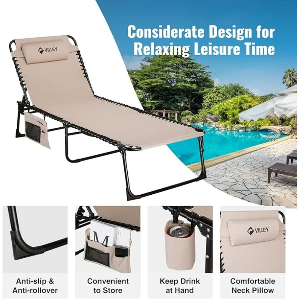 Chaise longue d'extérieur surdimensionnée, chaise longue pliante robuste pour l'extérieur, chaise longue de plage portable à trois volets