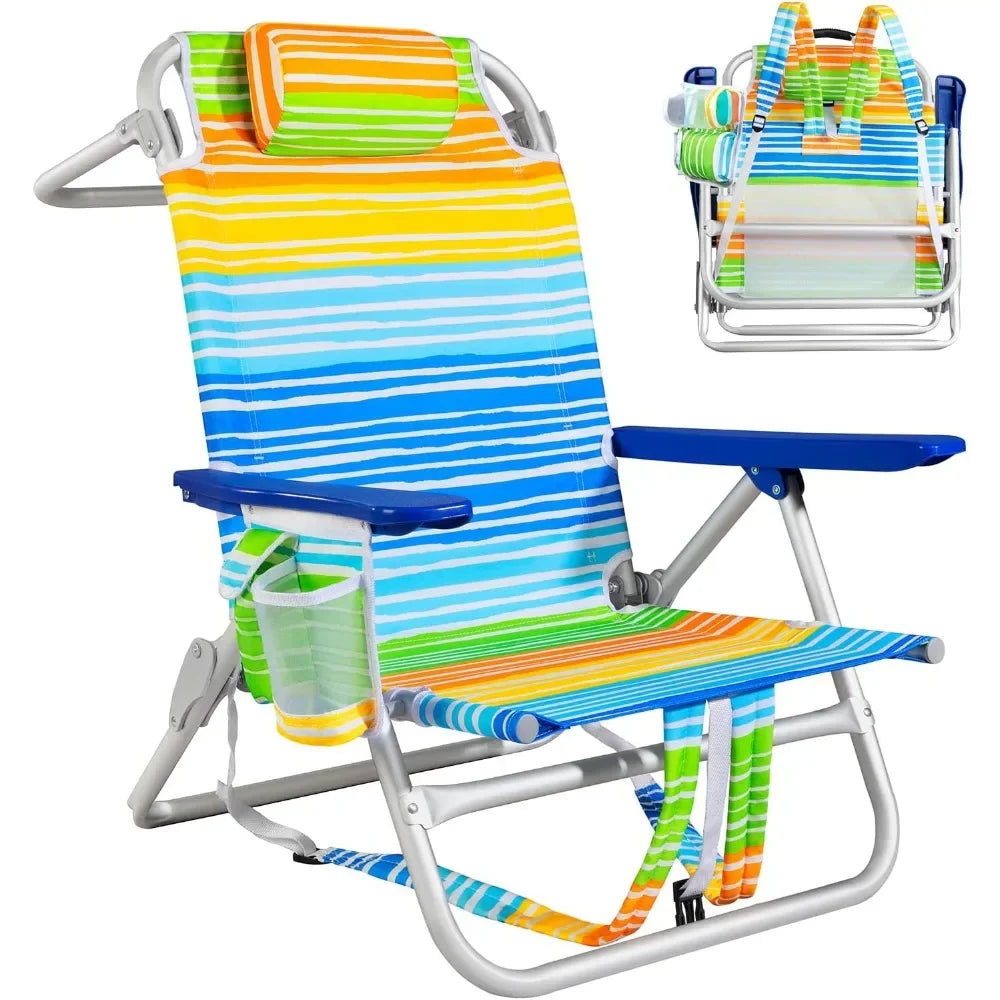 Beach Chairs for Adults - Folding Heavy Duty Camping Chair with Storage Pouch, Cup Holder & Towel Rack, Lightweight