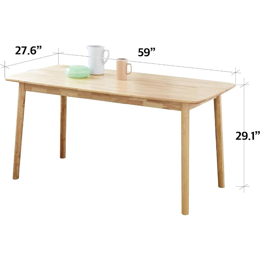 Table à manger rectangulaire en bois de chêne malaisien Aslan 59"/grand bureau de cuisine en bois massif (chêne naturel)