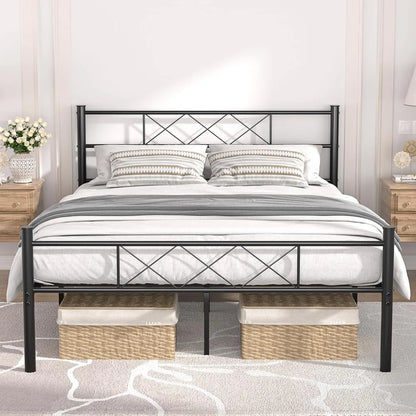 Full Size Bed Frame with Headboard, Heavy-Duty Platform/Mattress Foundation with Metal Slats Support, No Box Spring Needed