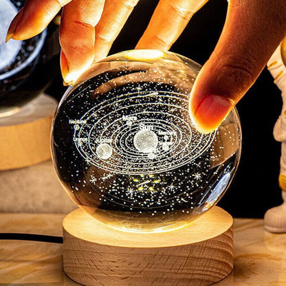 Veilleuse LED USB en forme de boule de cristal galaxie, lampe de table 3D en forme de planète et de lune, décoration de chambre à coucher pour fête d'enfants, cadeaux d'anniversaire