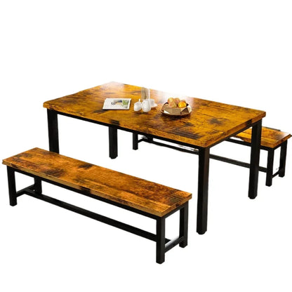 Juego de mesa de comedor para restaurante, juego de cocina con 2 bancos de 43,3 x 23,6 x 28,5 pulgadas, banco de 38,5 x 11,8 x 17,5 marrón industrial