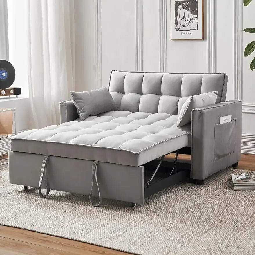 3-in-1 Convertible Sleeper Sofa Bed, Modern Pullout Couch Bed with Pull Out Bed, Adjustable Backrest, Loveseat Futon Sofa