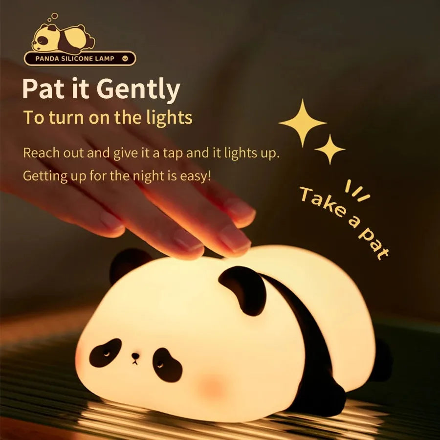 Luces de noche con sensor táctil, linda lámpara de silicona con forma de panda, lámpara LED recargable con atenuación, decoración para mesita de noche, luz de noche para niños, regalo de cumpleaños