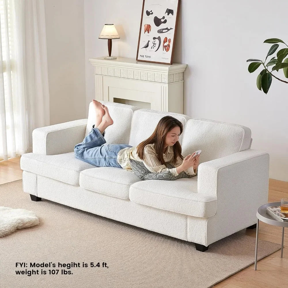 84" Sofa, Sofa Bed Couch, Sleeper Sofa with Extra Deep Seats, Sectional Couches for Living Room, Teddy Velvet Oyster White