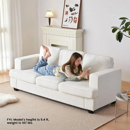 Sofá de 84", sofá cama, sofá cama con asientos extra profundos, sofás seccionales para sala de estar, terciopelo de peluche blanco ostra