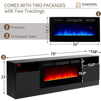 Fireplace TV Stand with 36" Electric Fireplace, LED Light Entertainment Center, Modern Wood Texture Entertainment Stand