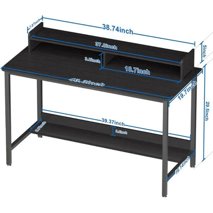 Bureau d'ordinateur avec étagères, bureau de jeu de 43 pouces, station de travail de table d'étude pour PC avec rangement pour bureau à domicile