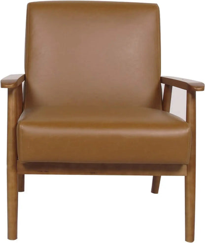 Accent Chair, Living Room PU Leather Armchair, Single Sofa Lounge Chair with Sturdy Wooden Frame