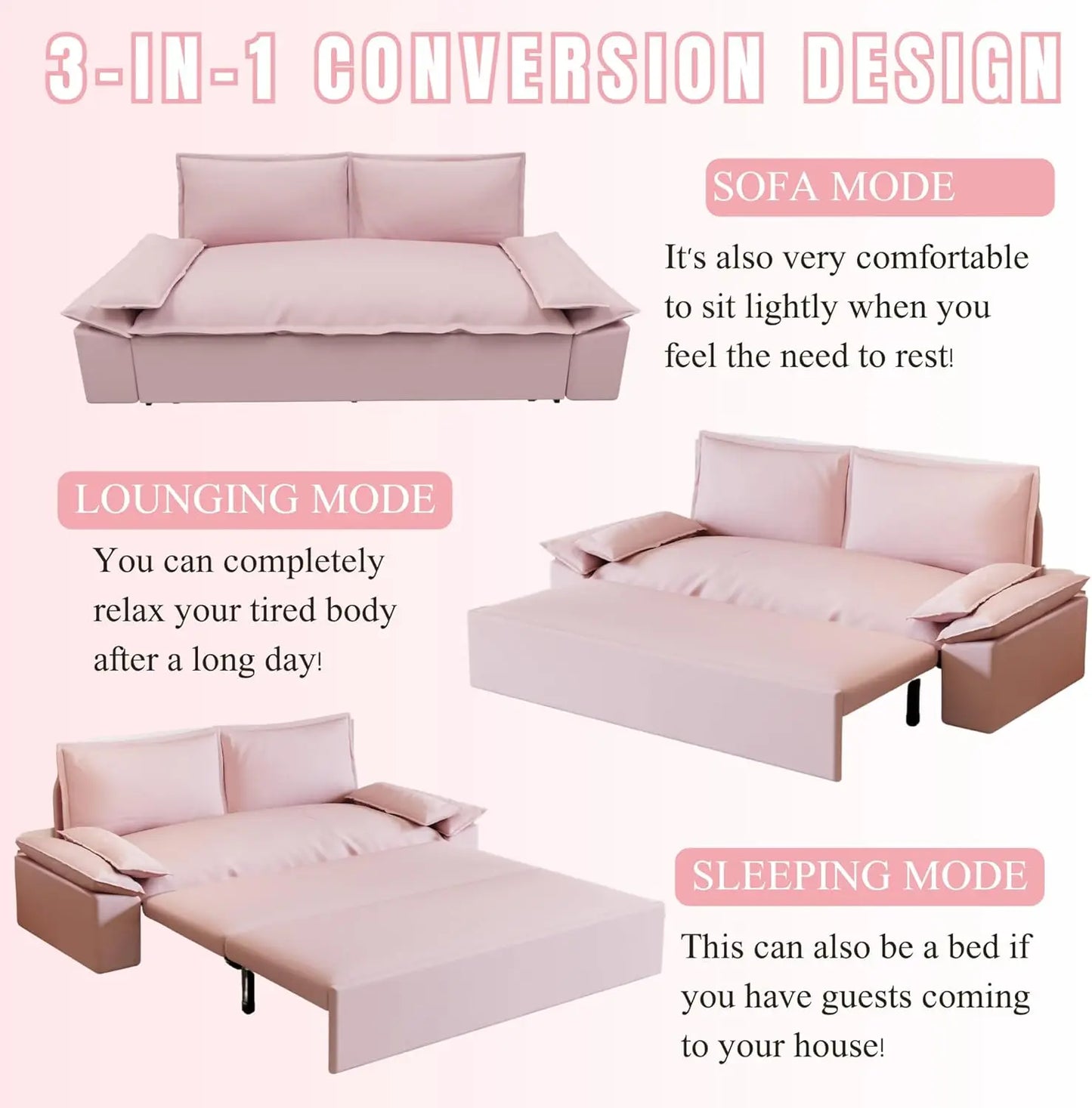 3-in-1 Convertible Queen Bed Multifunctional Sofa Bed Comfortable Pull-out Futon Sofa Bed 70.1" Modern Velvet Chaise Long