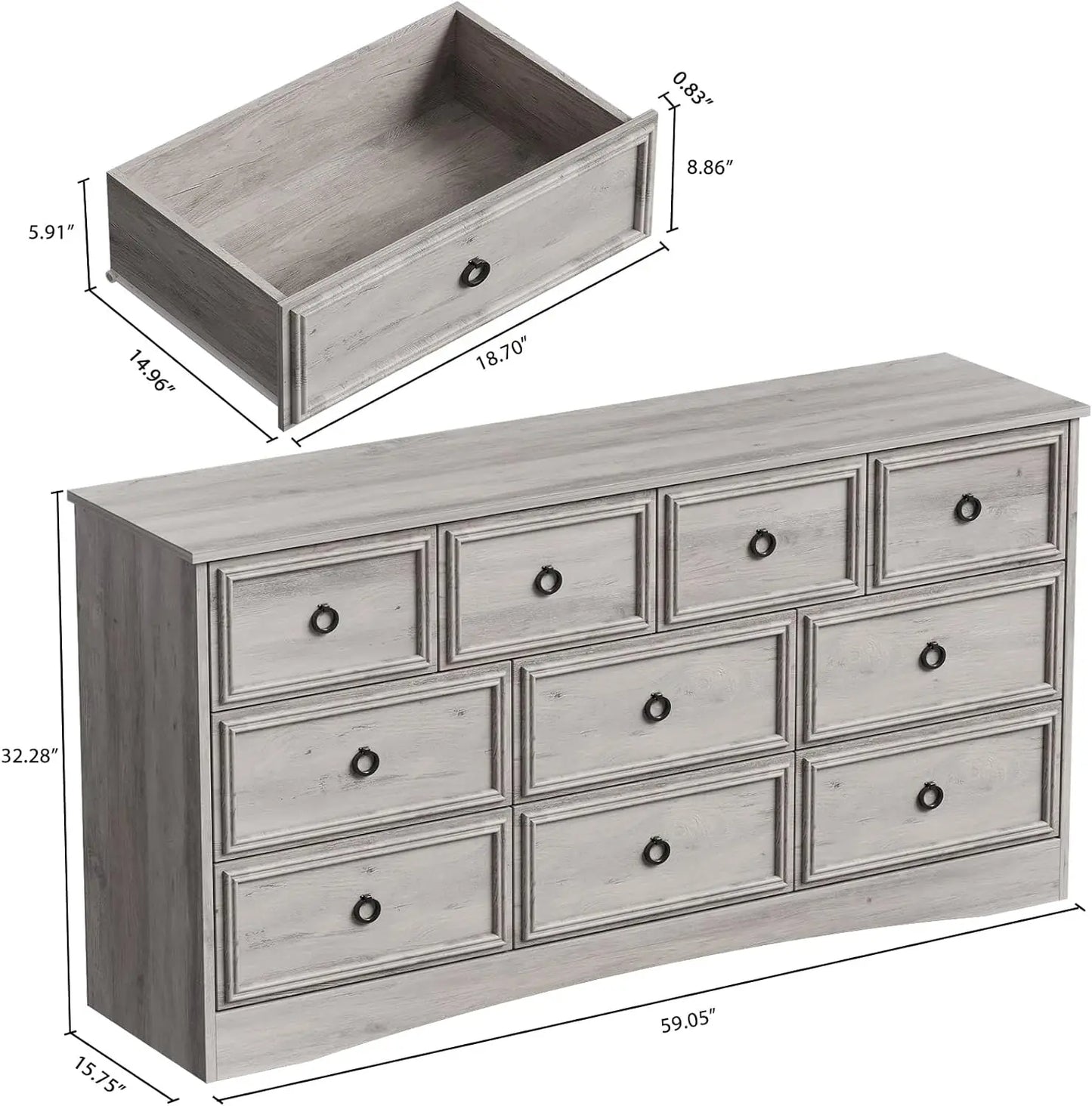 Modern 10 Drawer Dresser, Dressers for Bedroom, Chest of Drawers Closet Organizers and Storage Clothes, Easy Pulls Handle