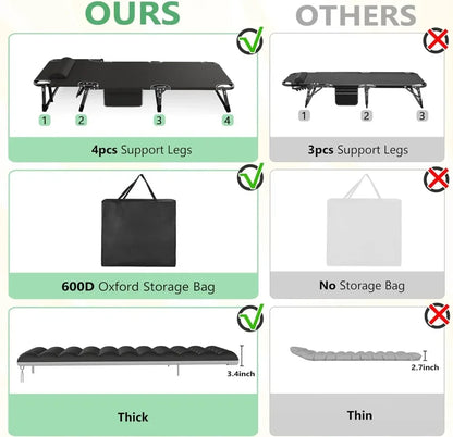 Cama plegable para acampar 3 en 1, tumbona de patio ajustable en 5 posiciones, catres portátiles para dormir para adultos con