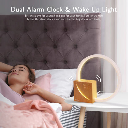 blonbar Bedside Lamp, Touch Lamps Bedside with 10W USB Charging Port, 10 Smoothing Sound Table Lamp with 2 Alarm Clock, 3 Level