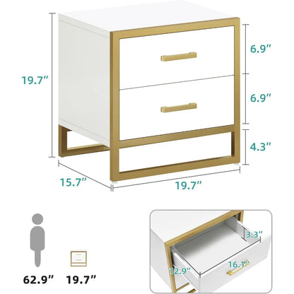 Nightstands, White Nightstand with 2 Drawers, Small End Side Table with Storage, Bedside Bed Table  for Bedroom Living Room