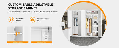 Metal Wardrobe Closet - 72" Bedroom With Lock Clothing Cupboard Open Cabinet Home Furniture Wardrobes Cabinets Cabinet/