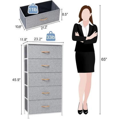 Tour de rangement verticale pour commode - Cadre en acier robuste, plateau en bois, bacs en tissu faciles à tirer 17,7"x11,8"x46,1" Meubles