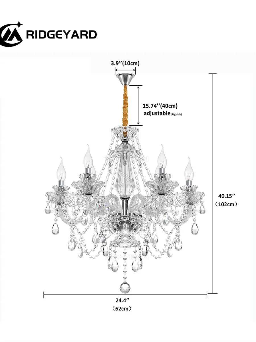 Ridgeyard 6-8 Arms Modern Crystal Glass Chandelier K9 Home Decor Luxury Pendant Candle Lamp For Dining Living Room Bedroom Light