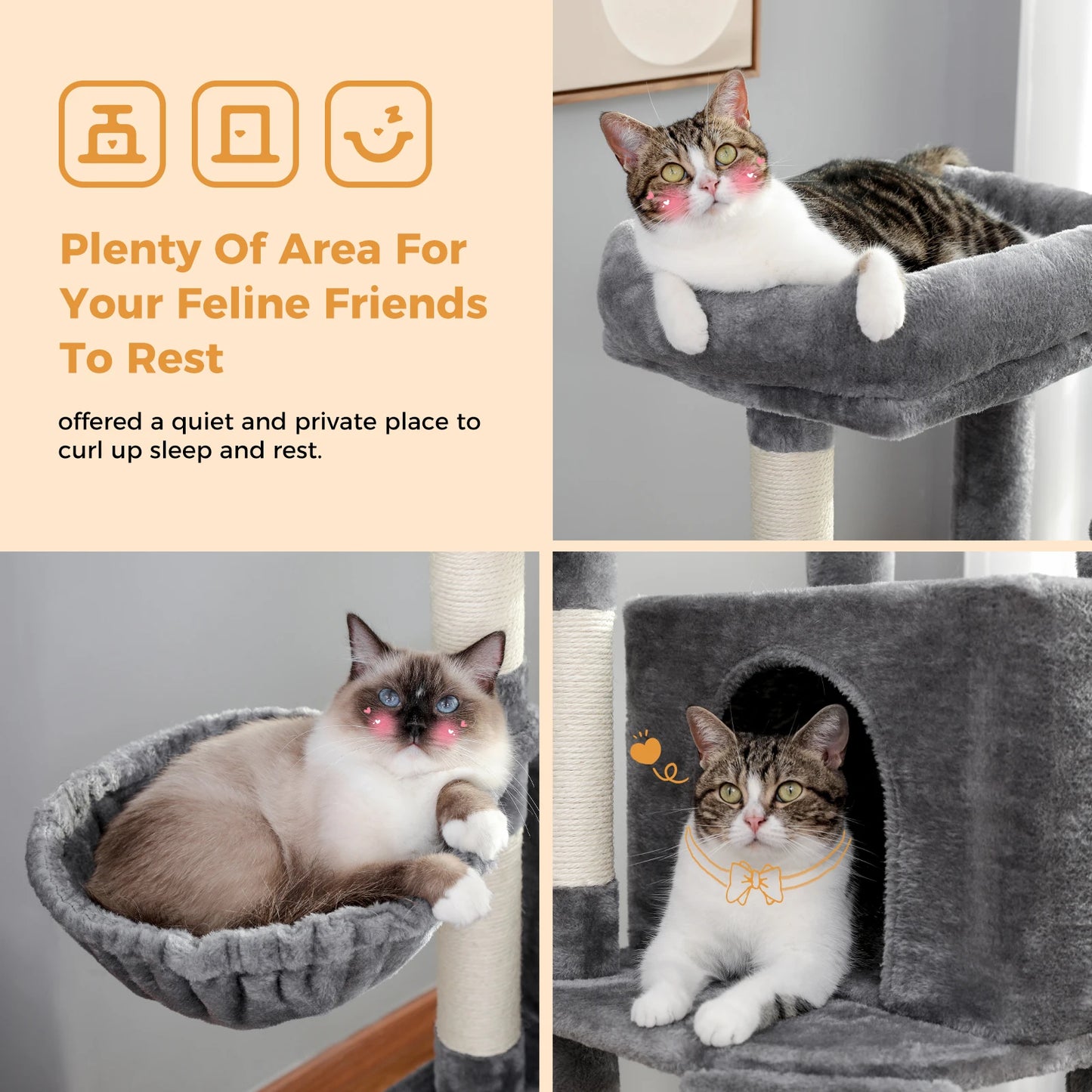 Cat Tree Tower Scratching Post Scratcher Cat House Kitten Toys with Big Conda Large High Perch Cat Hammock Hanging Balls