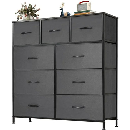 Dresser for Bedroom, Storage Drawers, Fabric Storage Tower with 9 Drawers, Chest of Drawers with Fabric Bins, Sturdy Metal Frame