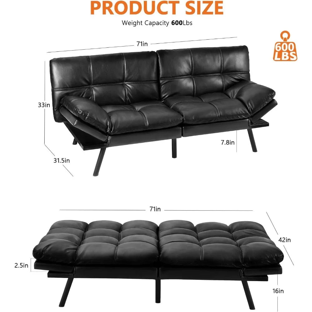 Sofas - Futon Sofa Beds, Modern Convertible Lazy Sofas, Easily Assembleable, Black Sofas