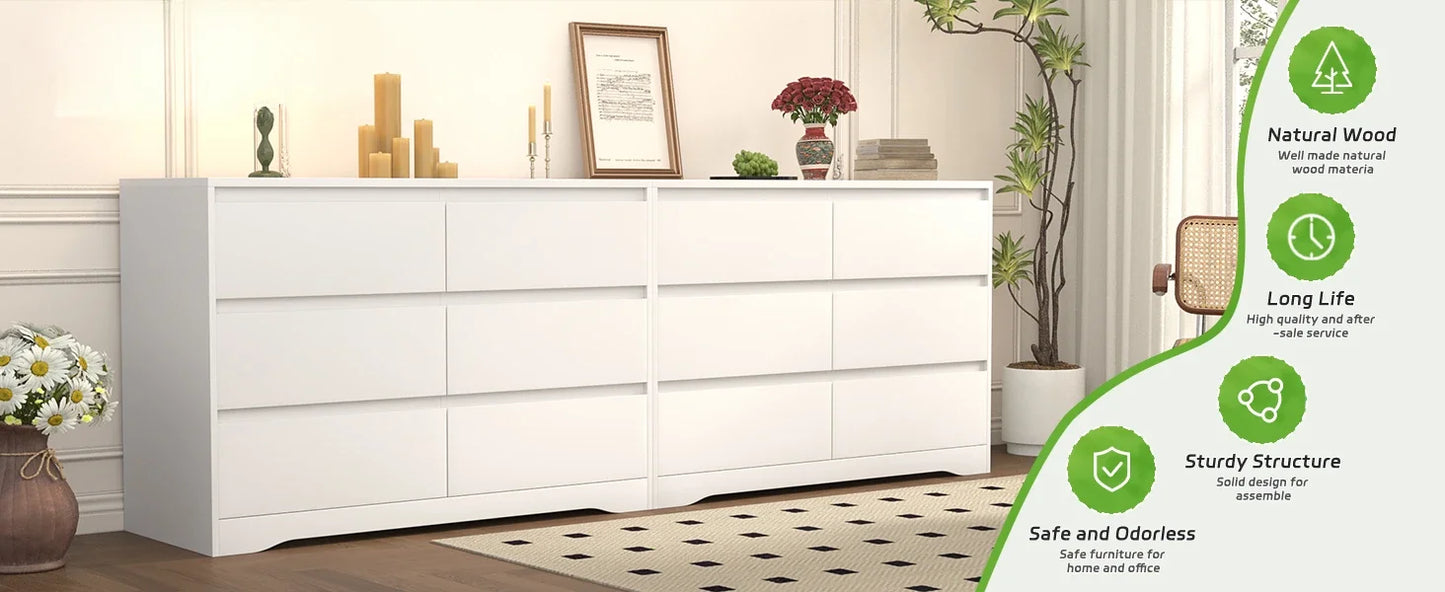 White Dresser with Deep Drawers, Modern 6 Drawer Dresser for Bedroom, Large Wooden Dresser for Bedroom