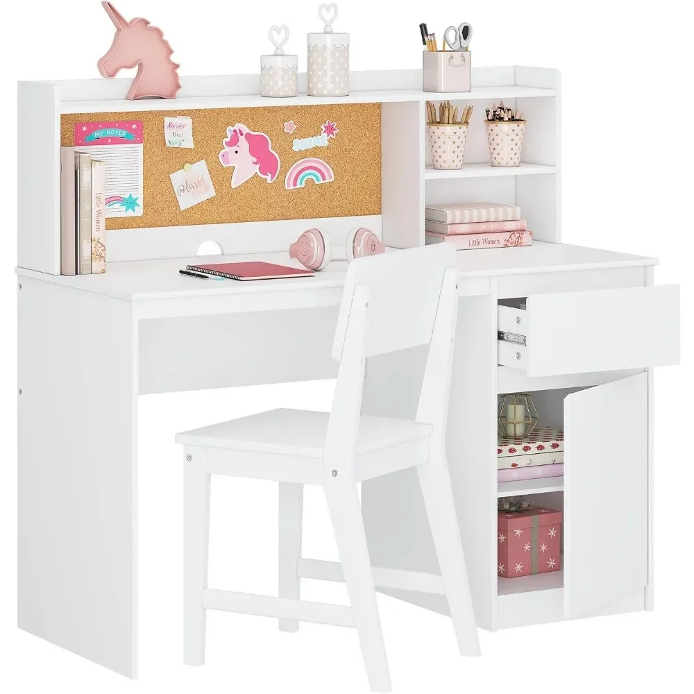 Wooden Children Study Table Kids Study Desk With Chair Kids Desk and Chair Sets With Hutch and Storage Cabinet Children's