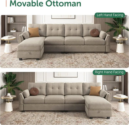 Reversible Sectional Sofa L-Shape Sofa Convertible Couch 4-Seater Sofas Sectional， Sofa Set Living Room Furniture