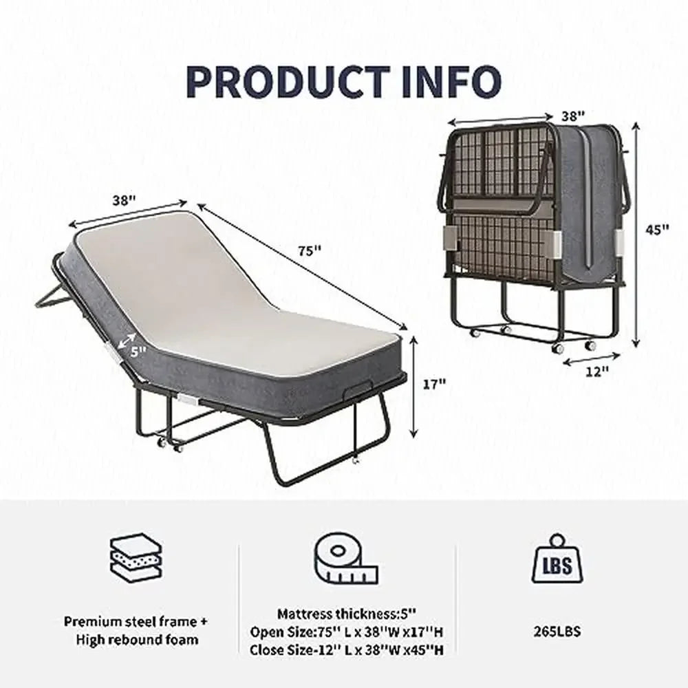 Lit pliant matelas en éponge à mémoire de forme lit de camping portable pour invités lit d'appoint rembourré doux voyage léger durable compact