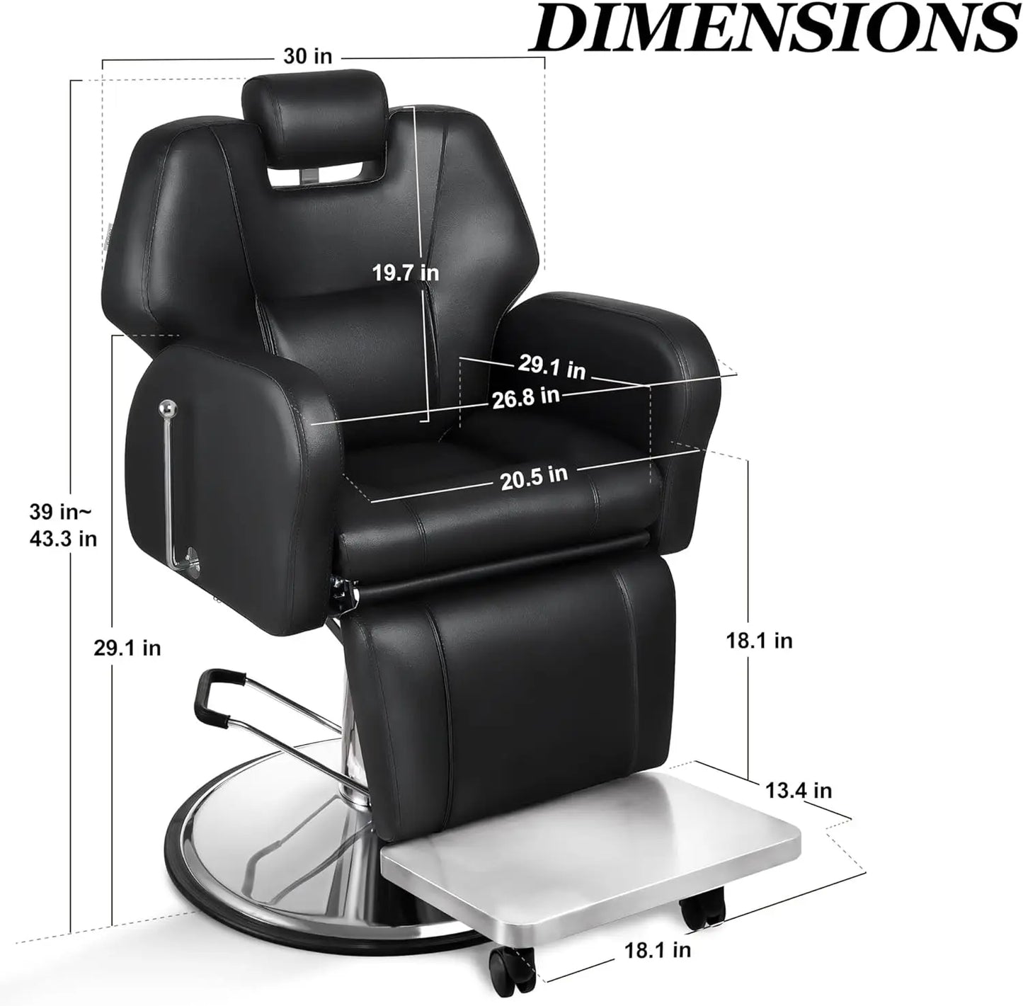 Baasha Barber Chair, Reclining Salon Chair for Hair Stylist, All-Purpose Hair Chair with Heavy-Duty Steel Frame, Shampoo Chair S