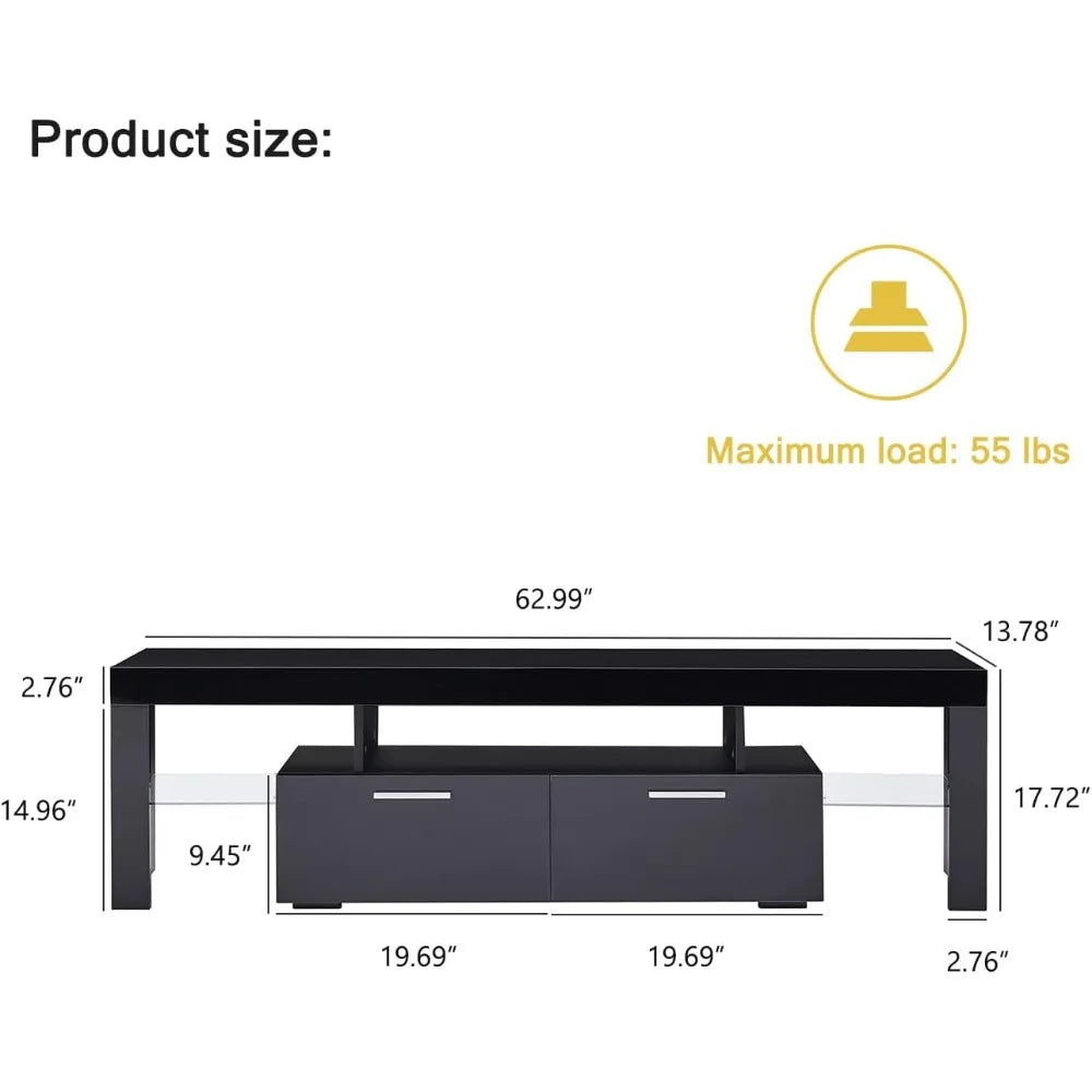 Meuble TV LED pour téléviseurs 75 pouces Console Table Téléviseurs haute brillance Centre de divertissement avec tiroir de rangement, supports TV