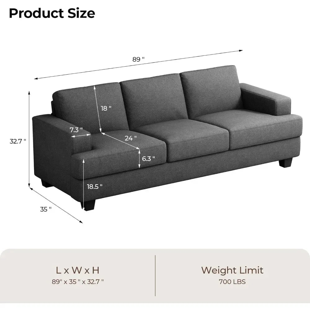 89 Inch Sofa, 3 Seater Sofa for Living Room, Modern Couchs and Sofas, Comfy Armrests and Seats and Backrests,Green