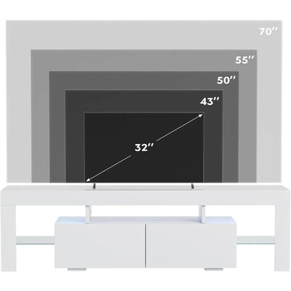 Modern LED TV Stand for Televisions up to 70 Inch with Glass Shelves and Drawer, Gaming Entertainment Center for Living Room