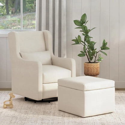 Carter's by DaVinci Adrian Swivel Glider with Storage Ottoman in Performance Cream Linen, Water Repellent and Stain Resistant,