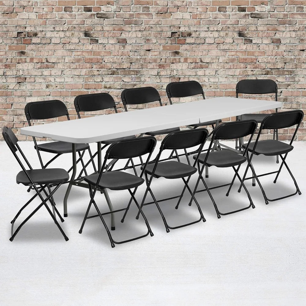 8' Plastic Bi-Fold Training Table Set with 10 Folding Chairs, 11-Piece Rectangular Folding Training Table and Chairs Set