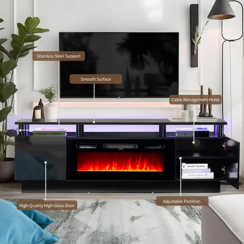 Fireplace TV Stand with 36" Electric Fireplace,LED Light Entertainment Center,2 Tier TV Console Stand for TVs Up to 80",Fireplac