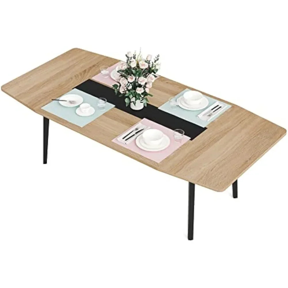 Mesa de comedor moderna para 6 personas, mesa de cocina rectangular, mesa de patio para patio trasero, comedor y cocina, nogal claro